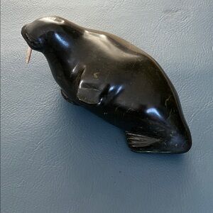 Soapstone sculpture Black Walrus Figurine- NWT